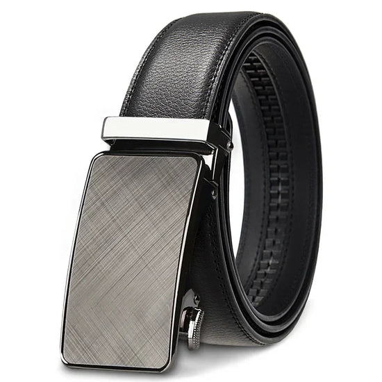 Men's Genuine Leather Ratchet Belt Automatic Buckle Black Brown - QHA UK