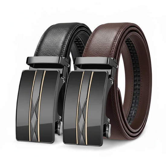 Mens Genuine Leather Ratchet Belt Black Brown 2-Pack 110-140cm - QHA UK