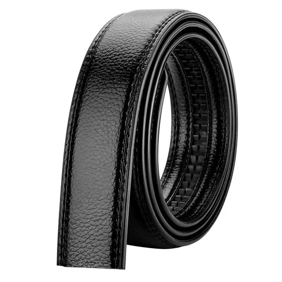 Mens Genuine Leather Ratchet Belt Strap 35mm Black Replacement - QHA UK