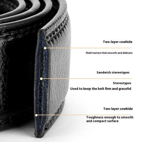 Mens Genuine Leather Ratchet Belt Strap 35mm Black Replacement - QHA UK