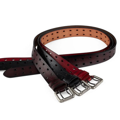 Mens Genuine Leather Double Prong Belt Heavy Duty Jeans Cowboy Black B - QHA UK