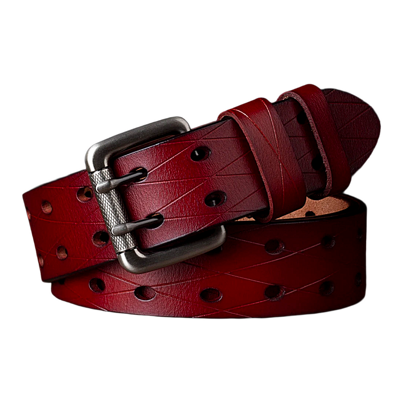 Mens Genuine Leather Double Prong Belt Heavy Duty Jeans Cowboy Black B - QHA UK