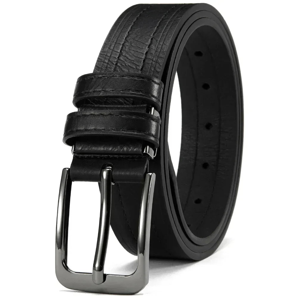 Mens Leather Belt Classic Metal Pin Buckle Casual Business 29mm Wide R - QHA UK