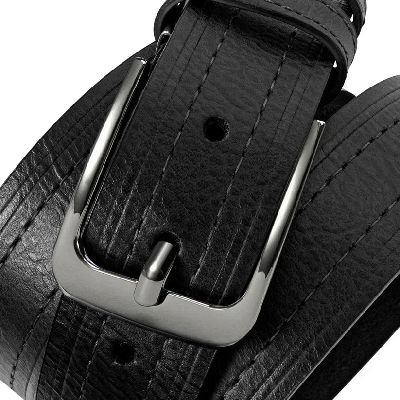 Mens Leather Belt Classic Metal Pin Buckle Casual Business 29mm Wide R - Buckle Detail - QHA UK