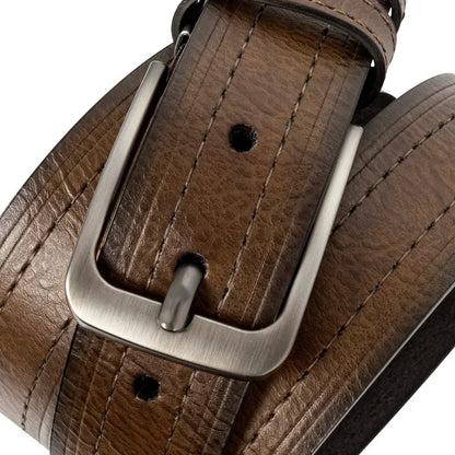 Mens Leather Belt Classic Metal Pin Buckle Casual Business 29mm Wide R - Buckle Detail - QHA UK