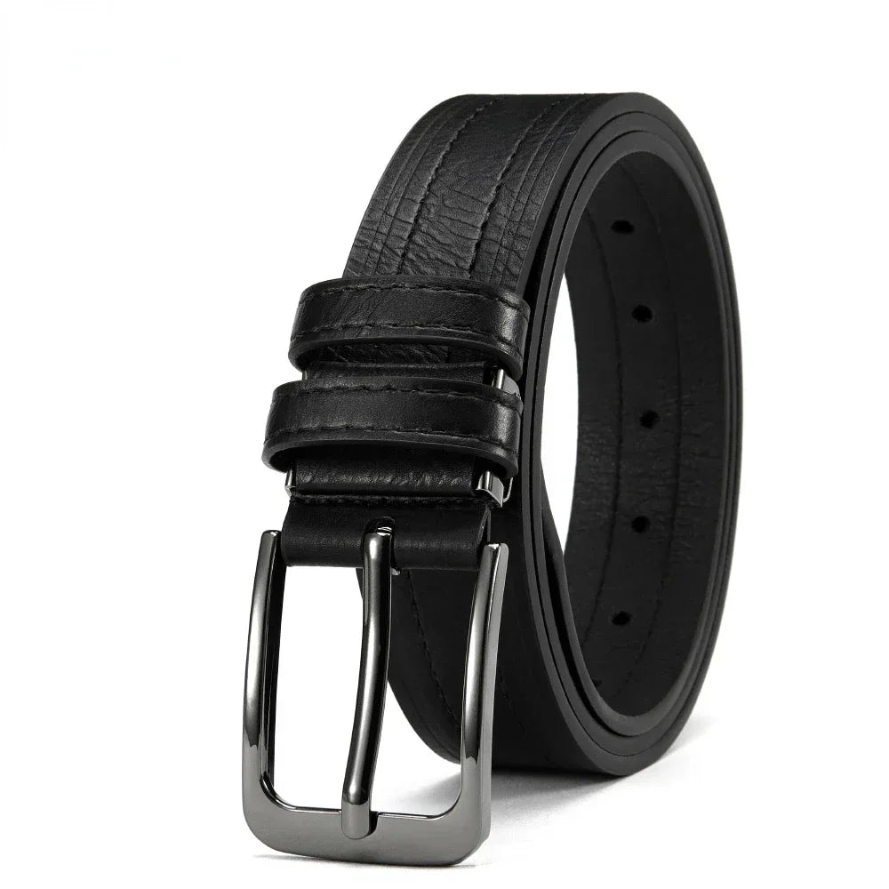 Mens Leather Belt Classic Metal Pin Buckle Casual Business 29mm Wide R - Buckle Detail - QHA UK