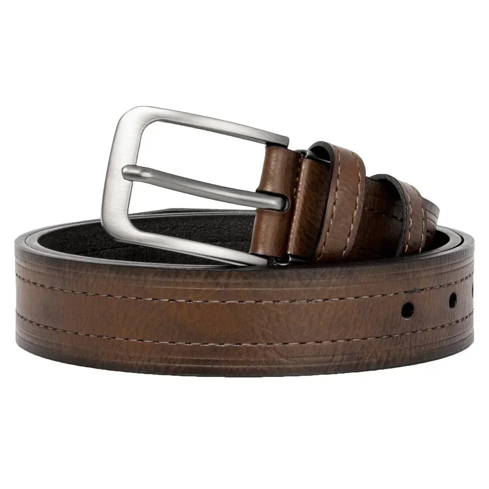Mens Leather Belt Classic Metal Pin Buckle Casual Business 29mm Wide R - Buckle Detail - QHA UK