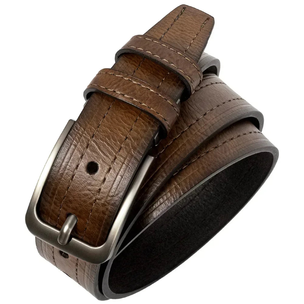 Mens Leather Belt Classic Metal Pin Buckle Casual Business 29mm Wide R - Buckle Detail - QHA UK