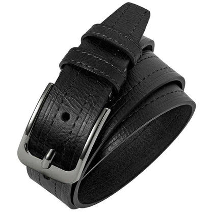 Mens Leather Belt Classic Metal Pin Buckle Casual Business 29mm Wide R - Buckle Detail - QHA UK
