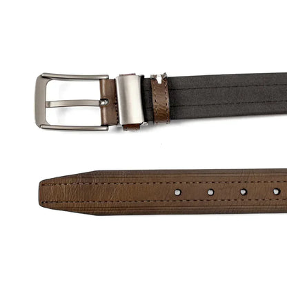 Mens Leather Belt Classic Metal Pin Buckle Casual Business 29mm Wide R - Buckle Detail - QHA UK