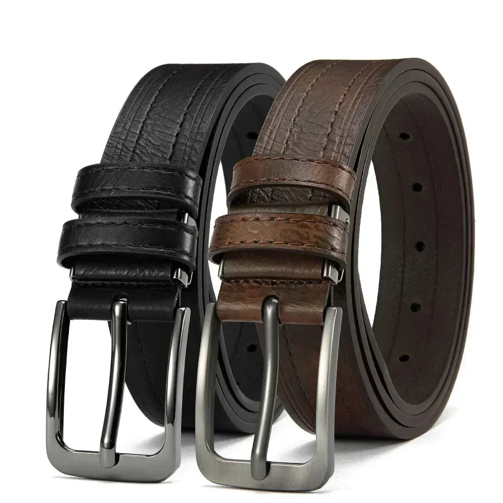 Mens Leather Belt Classic Metal Pin Buckle Casual Business 29mm Wide R - Buckle Detail - QHA UK