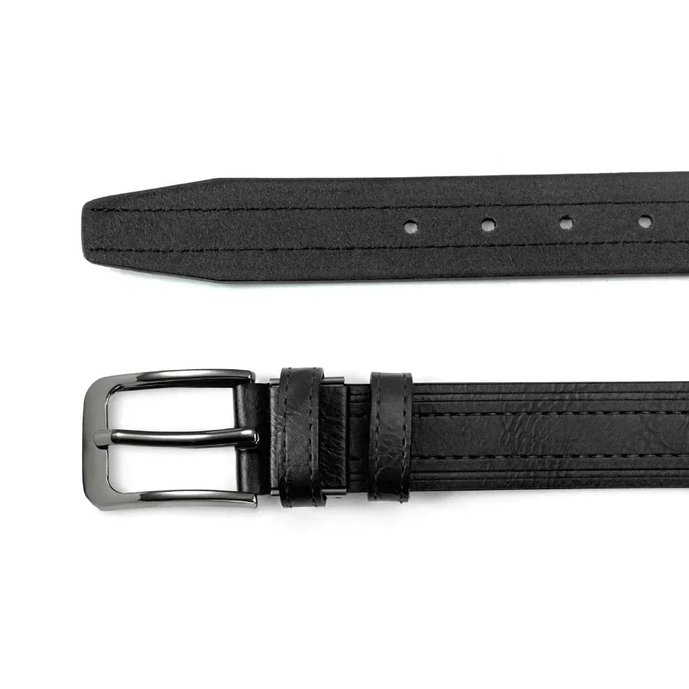 Mens Leather Belt Classic Metal Pin Buckle Casual Business 29mm Wide R - Buckle Detail - QHA UK