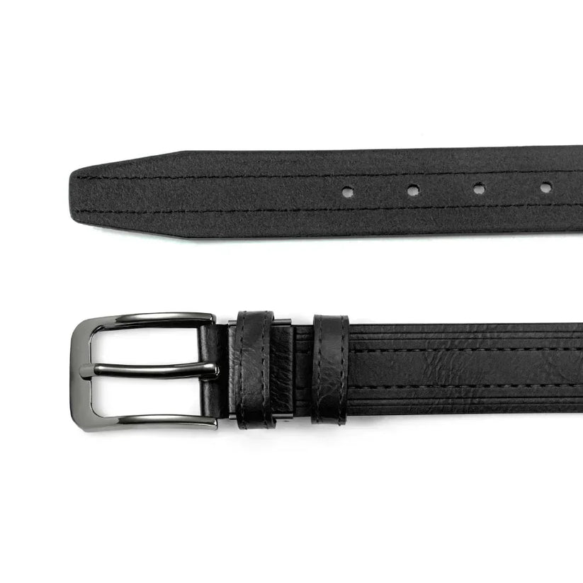 Mens Leather Belt Classic Metal Pin Buckle Casual Business 29mm Wide R - Buckle Detail - QHA UK