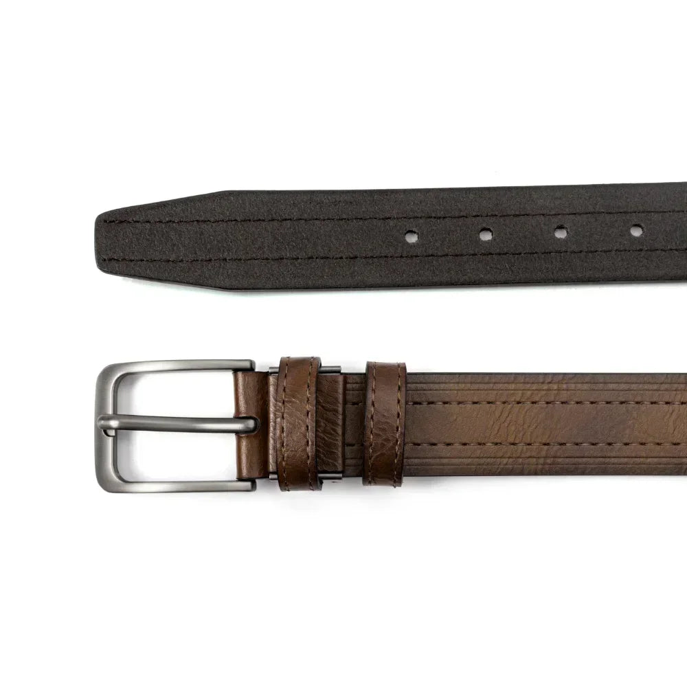 Mens Leather Belt Classic Metal Pin Buckle Casual Business 29mm Wide R - Buckle Detail - QHA UK