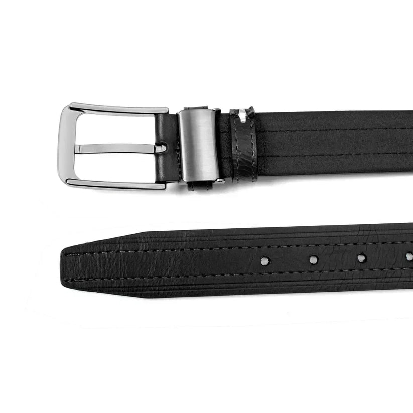 Mens Leather Belt Classic Metal Pin Buckle Casual Business 29mm Wide R - Buckle Detail - QHA UK
