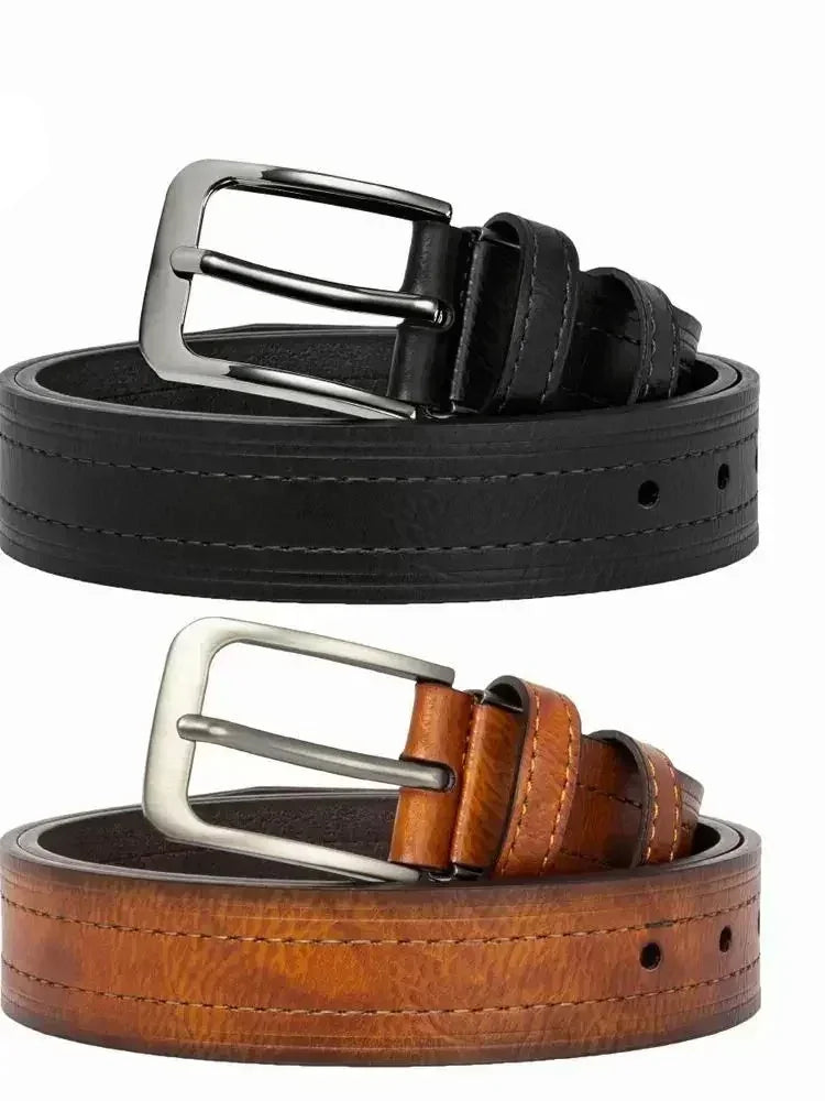 Mens Leather Belt Classic Metal Pin Buckle Casual Business 29mm Wide R - Buckle Detail - QHA UK