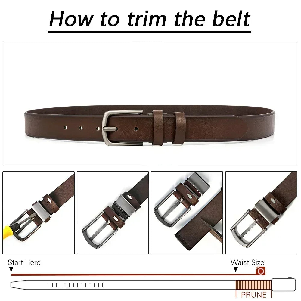 Mens Leather Belt Classic Metal Pin Buckle Casual Business 29mm Wide R - Buckle Detail - QHA UK
