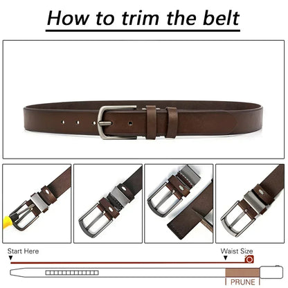 Mens Leather Belt Classic Metal Pin Buckle Casual Business 29mm Wide R - Buckle Detail - QHA UK