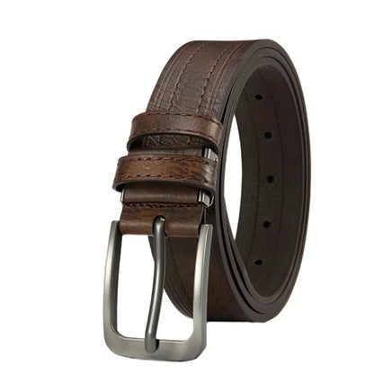 Mens Leather Belt Classic Metal Pin Buckle Casual Business 29mm Wide R - Buckle Detail - QHA UK