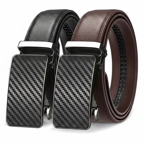 Men's Leather Ratchet Belt Automatic Buckle Black Brown Big and - QHA UK