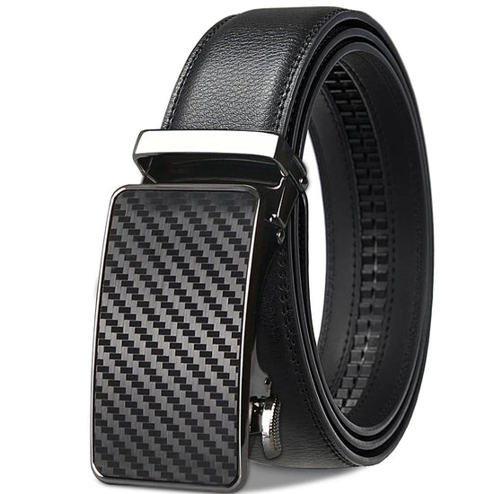 Men's Leather Ratchet Belt Automatic Buckle Black Brown Big and - QHA UK