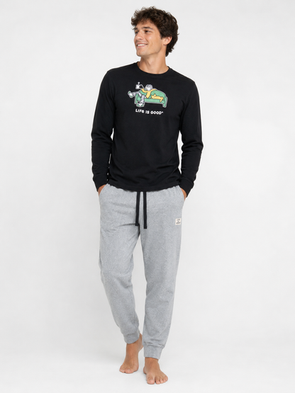 Mens Life Is Good Pyjama Set | Black/Grey Cotton Blend Regular - QHA UK