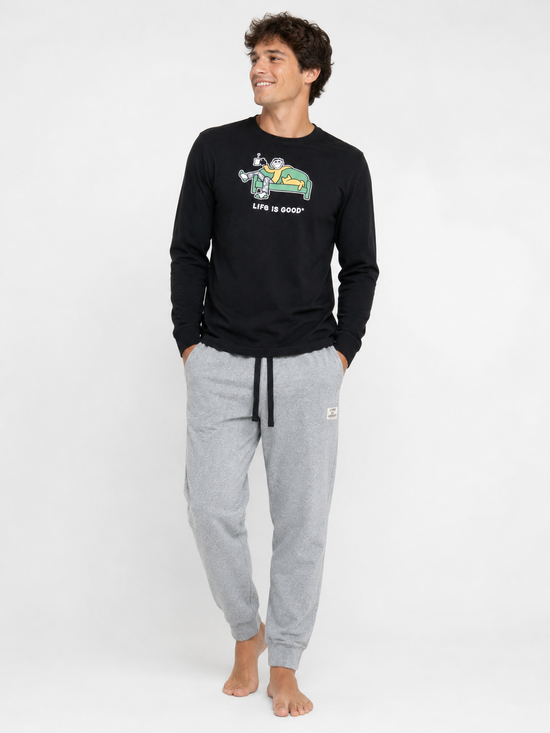 Mens Life Is Good Pyjama Set | Black/Grey Cotton Blend Regular - QHA UK