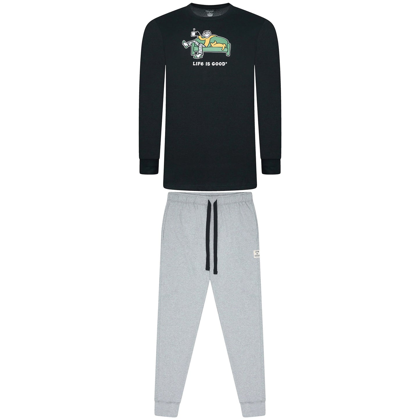 Mens Life Is Good Pyjama Set | Black/Grey Cotton Blend Regular - QHA UK