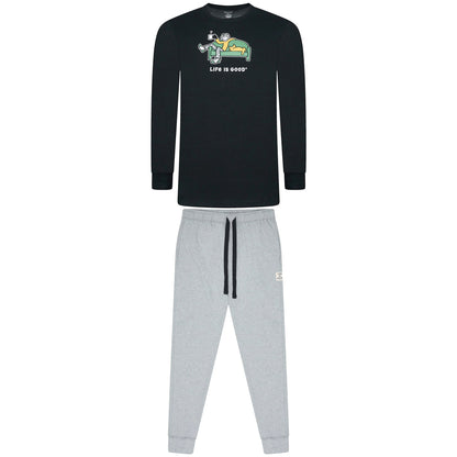 Mens Life Is Good Pyjama Set | Black/Grey Cotton Blend Regular - QHA UK