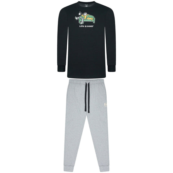 Mens Life Is Good Pyjama Set | Black/Grey Cotton Blend Regular - QHA UK