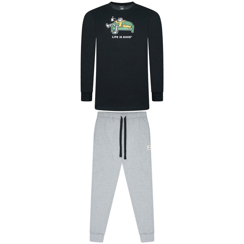 Mens Life Is Good Pyjama Set | Black/Grey Cotton Blend Regular - QHA UK
