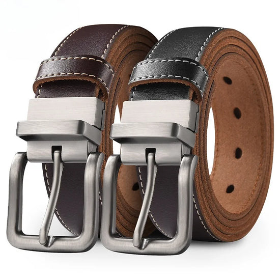 Men's Plus Size Leather Belt with Buckle | 3.3cm Cowskin | Black & Brown | 105–170cm - QHA UK