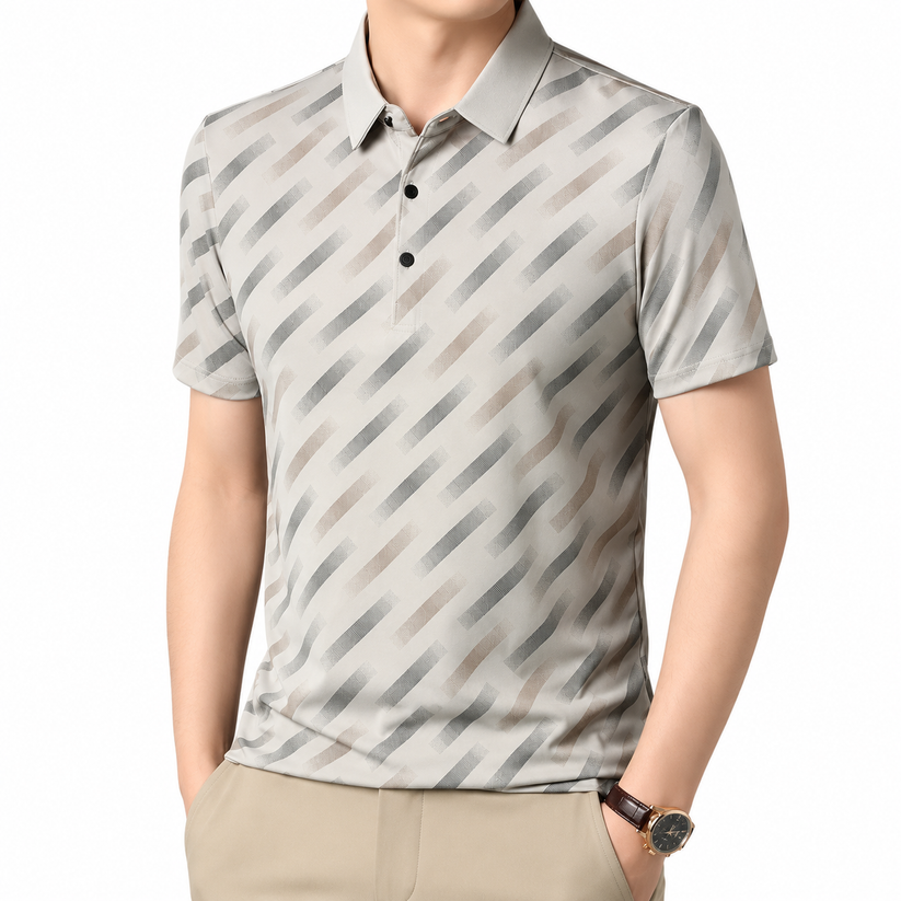 Mens Printed Polo Shirt Short Sleeve Contrast Summer Casual Top S-4XL - Sleeve Detail - QHA UK