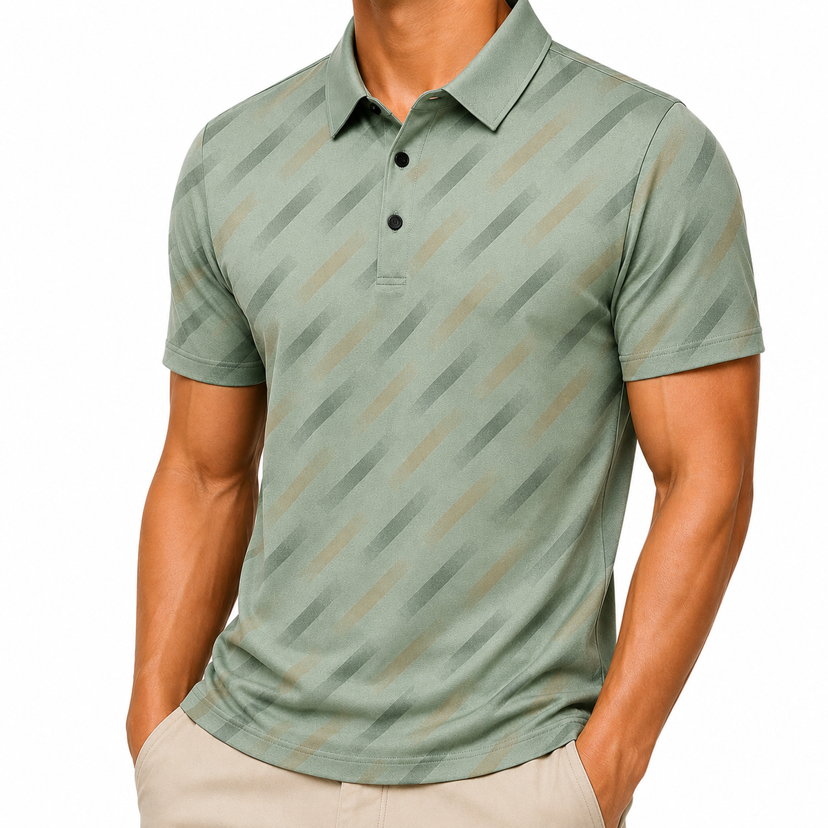 Mens Printed Polo Shirt Short Sleeve Contrast Summer Casual Top S-4XL - Sleeve Detail - QHA UK
