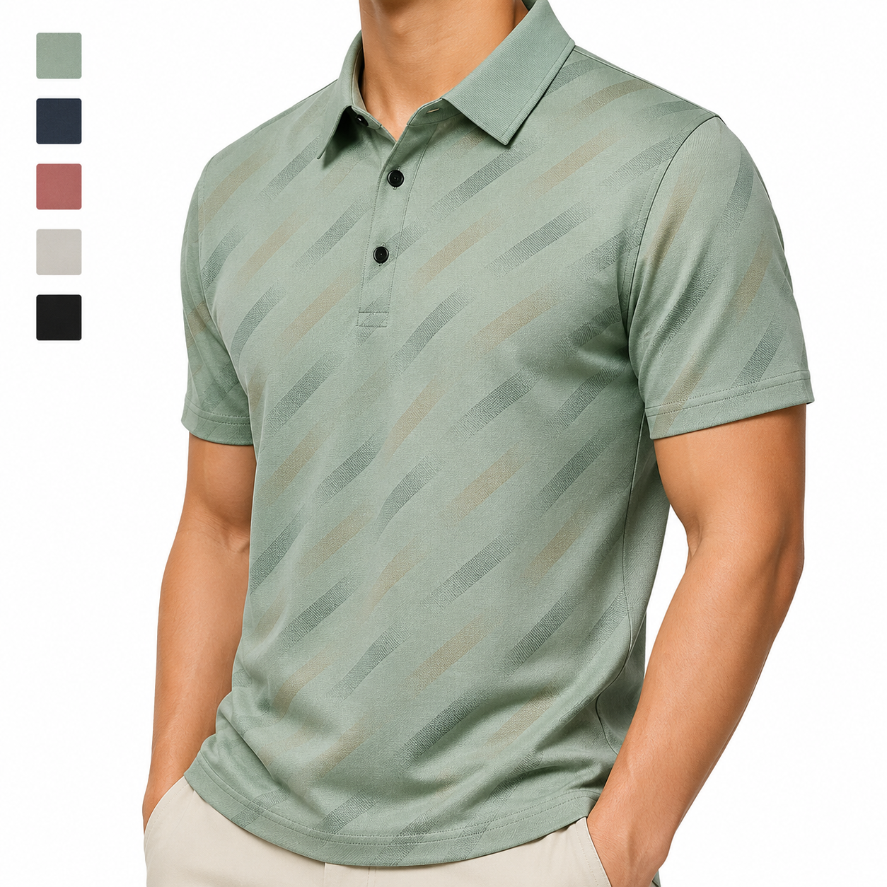 Mens Printed Polo Shirt Short Sleeve Contrast Summer Casual Top S-4XL - Sleeve Detail - QHA UK