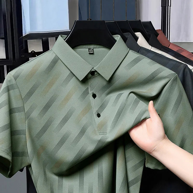 Mens Printed Polo Shirt Short Sleeve Contrast Summer Casual Top S-4XL - Sleeve Detail - QHA UK