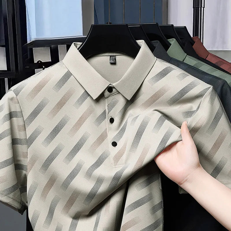 Mens Printed Polo Shirt Short Sleeve Contrast Summer Casual Top S-4XL - Sleeve Detail - QHA UK