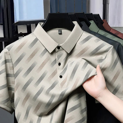 Mens Printed Polo Shirt Short Sleeve Contrast Summer Casual Top S-4XL - Sleeve Detail - QHA UK