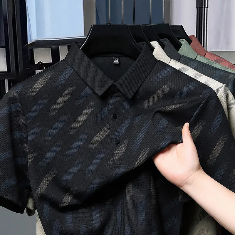 Mens Printed Polo Shirt Short Sleeve Contrast Summer Casual Top S-4XL - Sleeve Detail - QHA UK