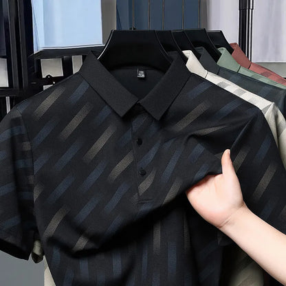 Mens Printed Polo Shirt Short Sleeve Contrast Summer Casual Top S-4XL - Sleeve Detail - QHA UK