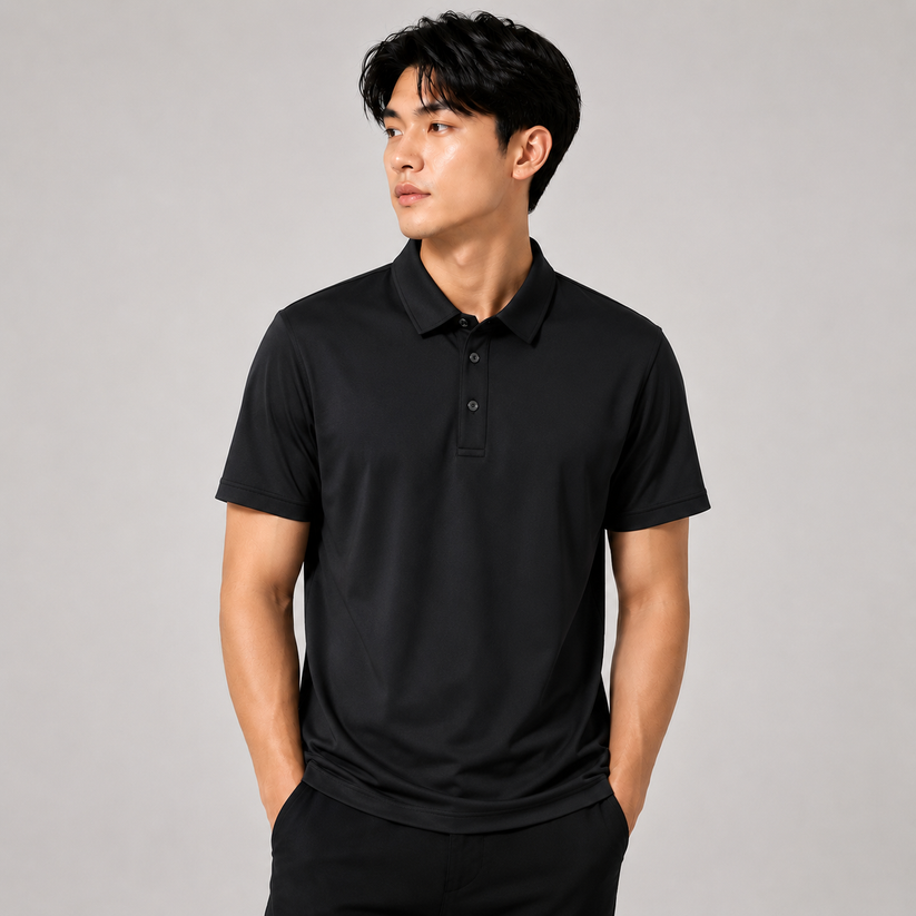 Men's Seamless Knit Polo Shirt Short Sleeve Lapel Smart Casual Top UK S-4XL - Sleeve Detail - QHA UK
