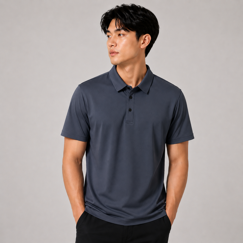 Men's Seamless Knit Polo Shirt Short Sleeve Lapel Smart Casual Top UK S-4XL - Sleeve Detail - QHA UK