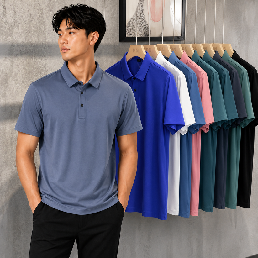 Men's Seamless Knit Polo Shirt Short Sleeve Lapel Smart Casual Top UK S-4XL - Sleeve Detail - QHA UK