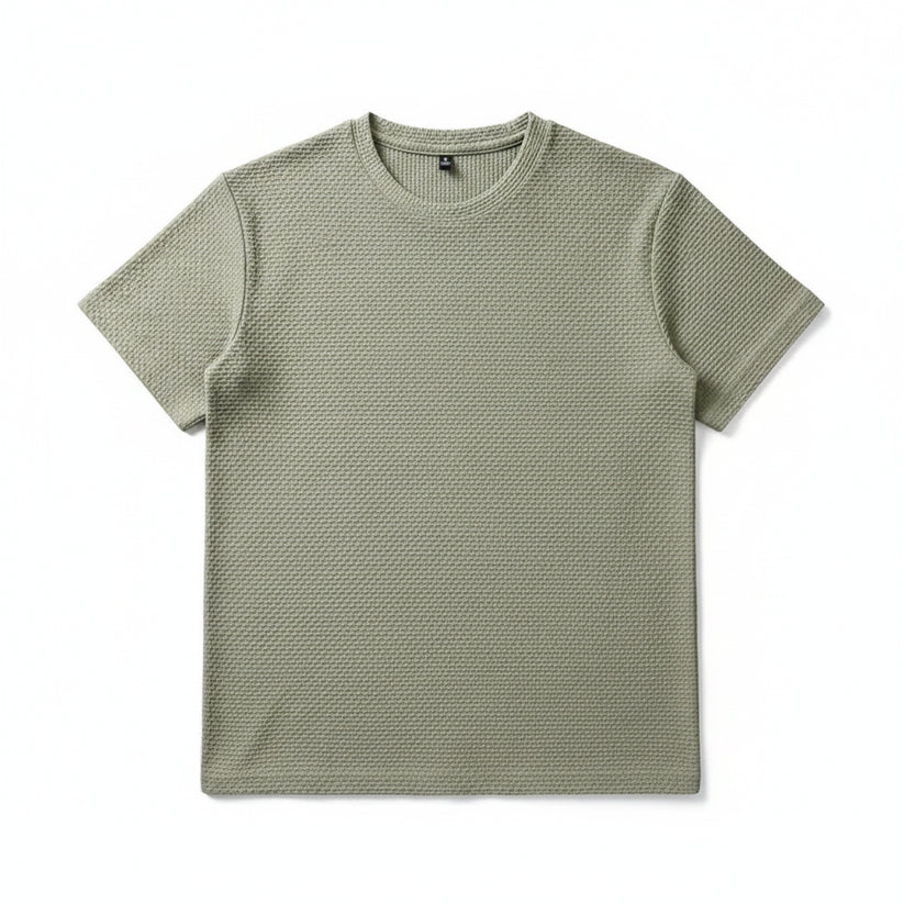 Mens Ice Silk Mesh T-Shirt Breathable Slim Fit Short M-5XL - Collar Detail - QHA UK