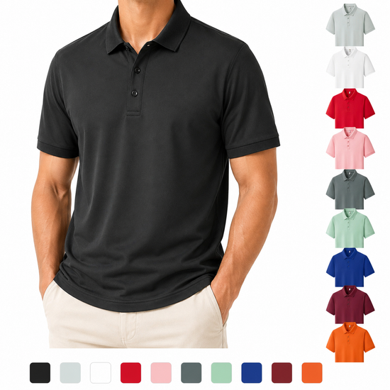 Mens Summer Polo Shirt Polyester Breathable Sweat Absorbent Short - QHA UK