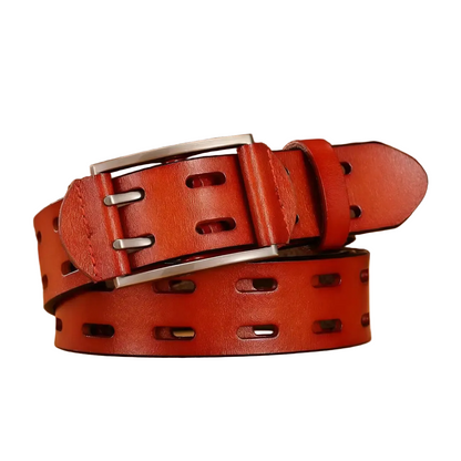 Men's Women's Split Leather Plaid Belt | Casual Punk | 3.8cm | 110–130cm - QHA UK
