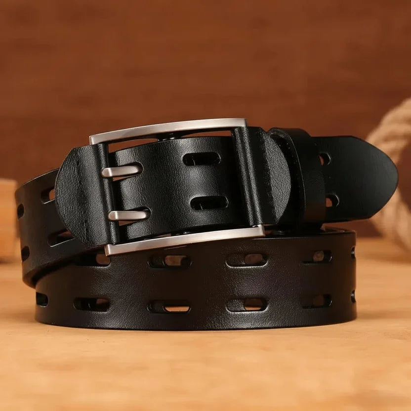 Men's Women's Split Leather Plaid Belt | Casual Punk | 3.8cm | 110–130cm - Buckle Detail - QHA UK