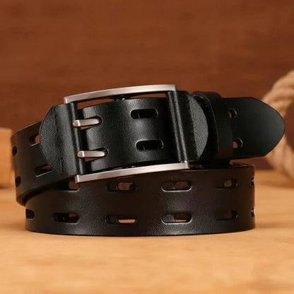 Men's Women's Split Leather Plaid Belt | Casual Punk | 3.8cm | 110–130cm - Buckle Detail - QHA UK
