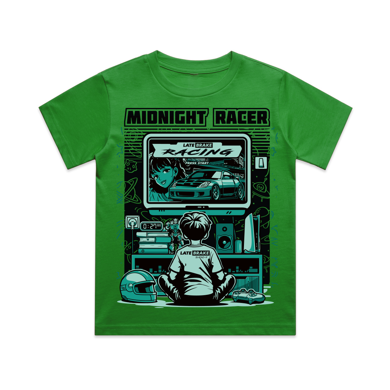 Late Brake Midnight Racer Youth T-Shirt Cotton Car Enthusiast Tee - QHA UK
