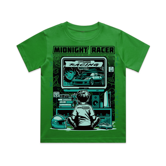 Late Brake Midnight Racer Youth T-Shirt Cotton Car Enthusiast Tee - QHA UK